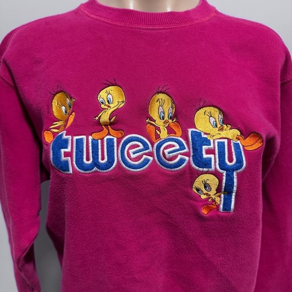 Warner Bros. Studio Store Vintage Tweety Bird 90s Pink Embroidered Sweatshirt XS - Picture 2 of 5